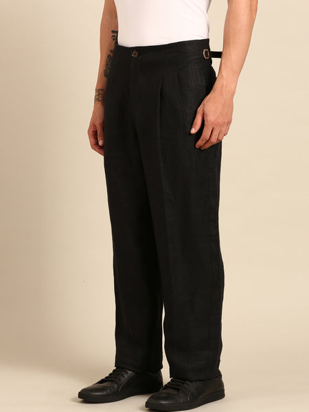 Black 100% Linen Trousers  - MMP0144