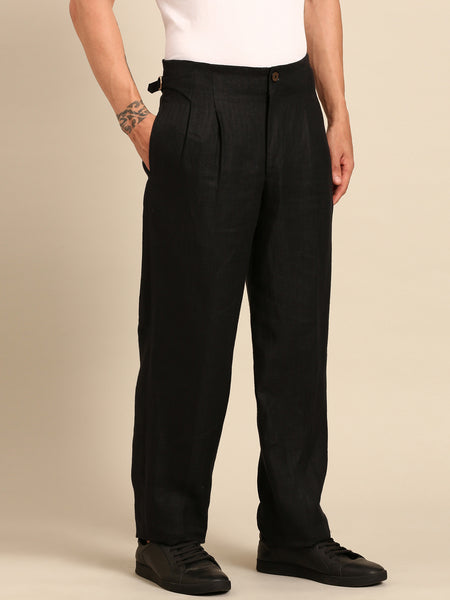 Black 100% Linen Trousers  - MMP0144