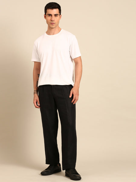 Black 100% Linen Trousers  - MMP0144