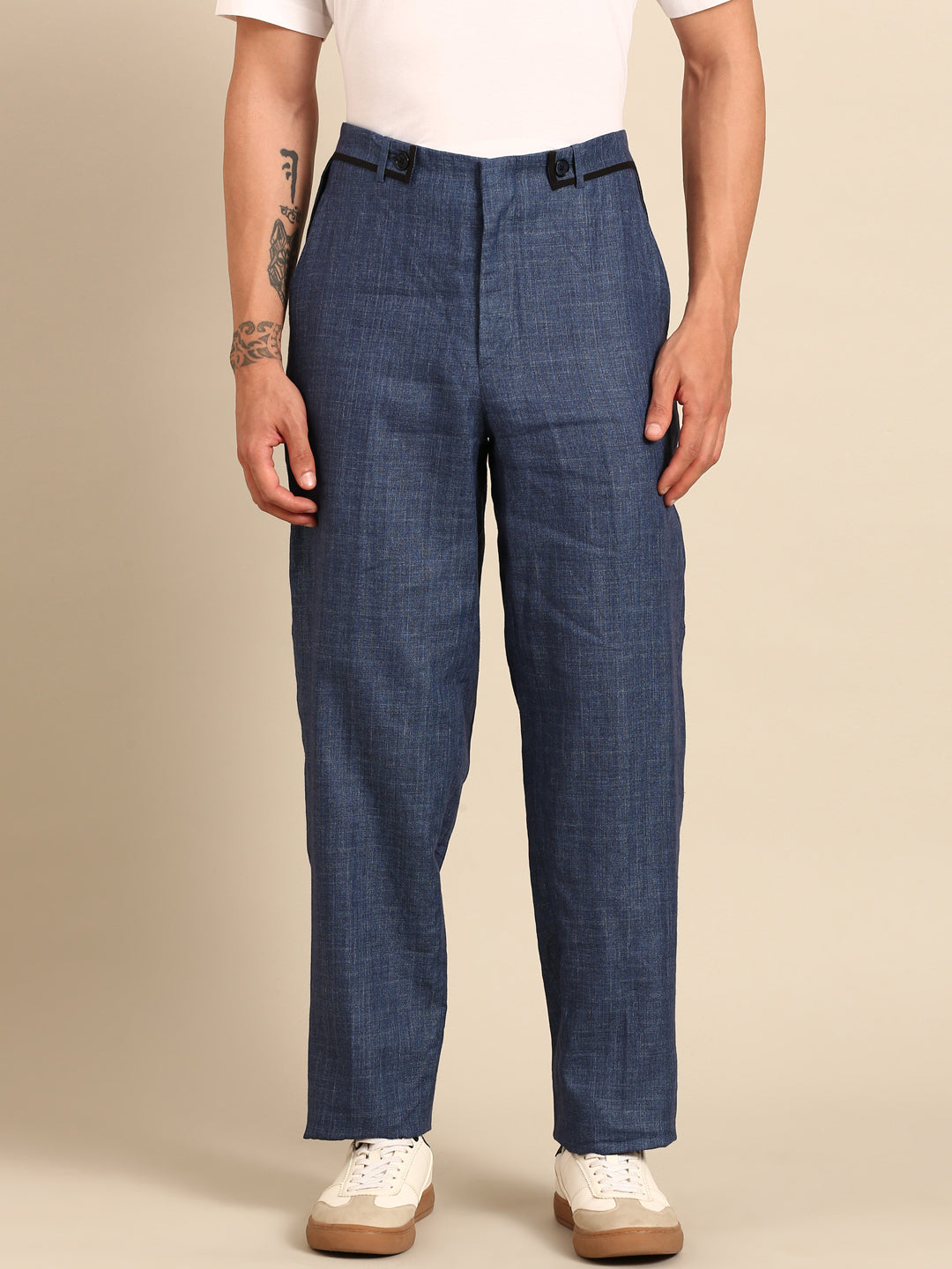 Denim Blue 100% Linen Trousers  - MMP0145