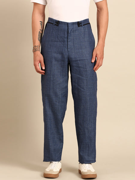 Denim Blue 100% Linen Trousers  - MMP0145