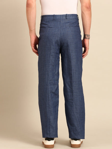 Denim Blue 100% Linen Trousers  - MMP0145