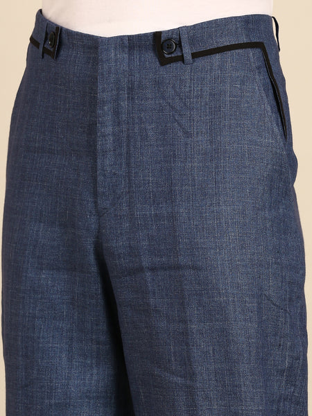 Denim Blue 100% Linen Trousers  - MMP0145