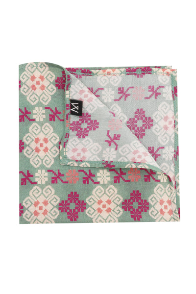 Printed Green Muslin Pocket Square - MMPS004