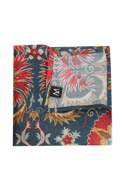 Printed Red Teal Muslin Pocket Square - MMPS012