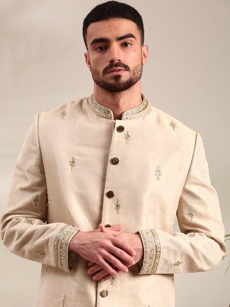 Gold Chanderi Sherwani Set - MMSHR051