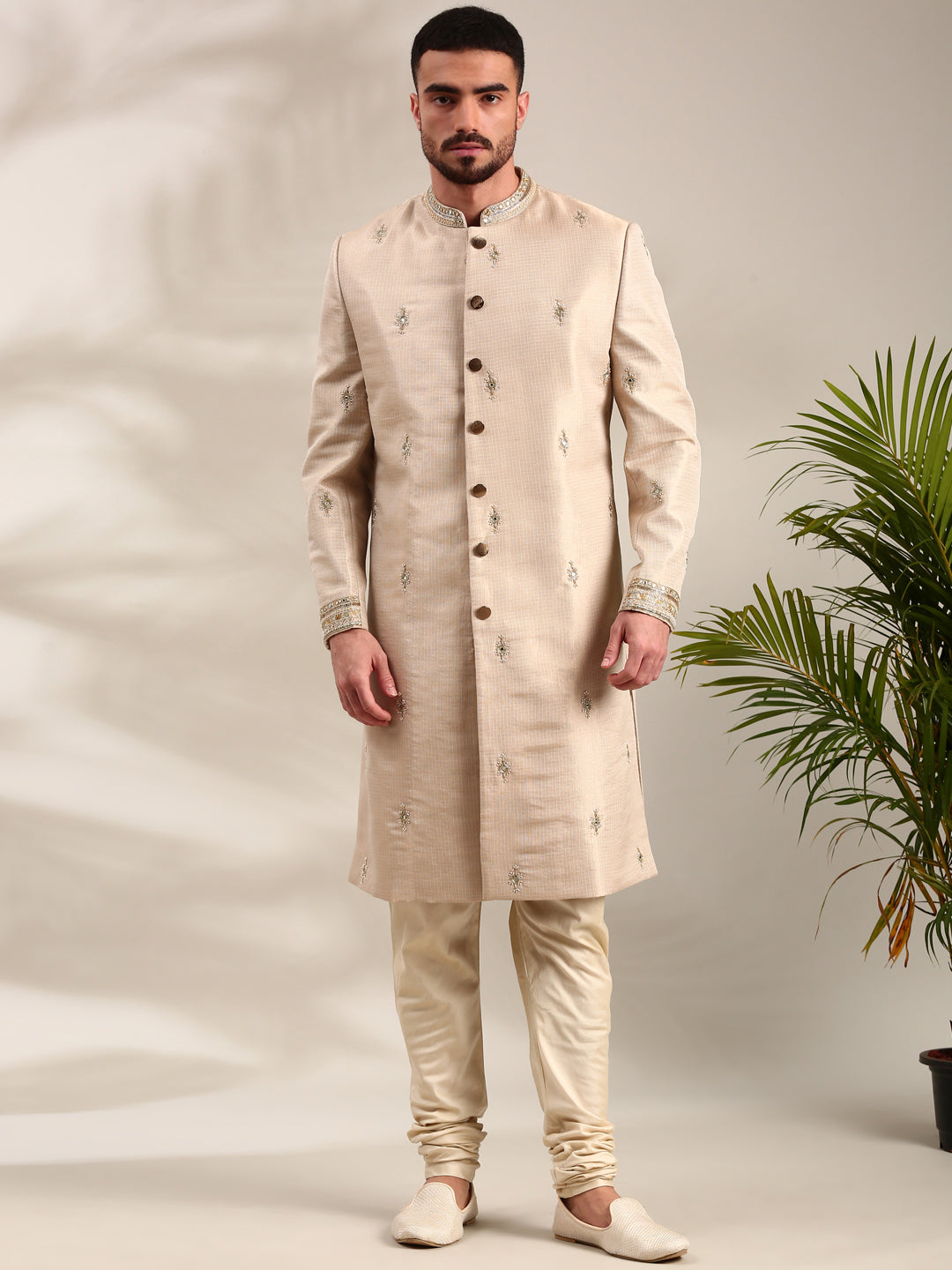 Gold Chanderi Sherwani Set - MMSHR051