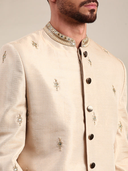 Gold Chanderi Sherwani Set - MMSHR051