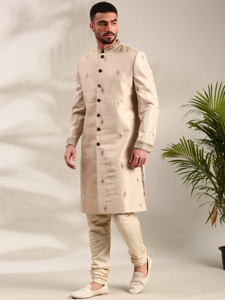 Gold Chanderi Sherwani Set - MMSHR051