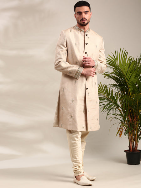 Gold Chanderi Sherwani Set - MMSHR051