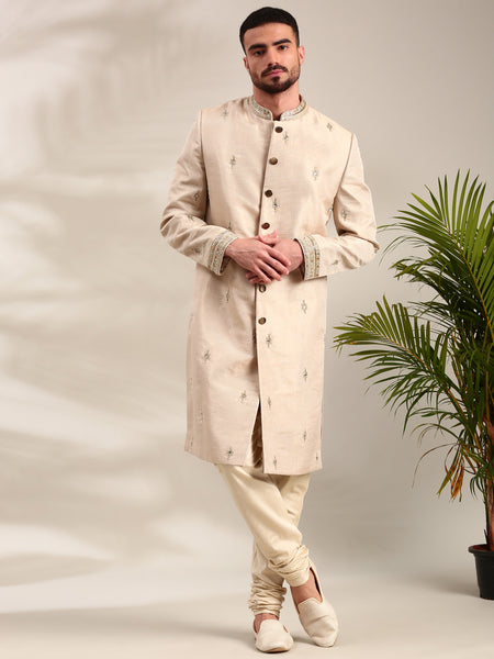 Gold Chanderi Sherwani Set - MMSHR051