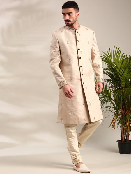 Gold Chanderi Sherwani Set - MMSHR051