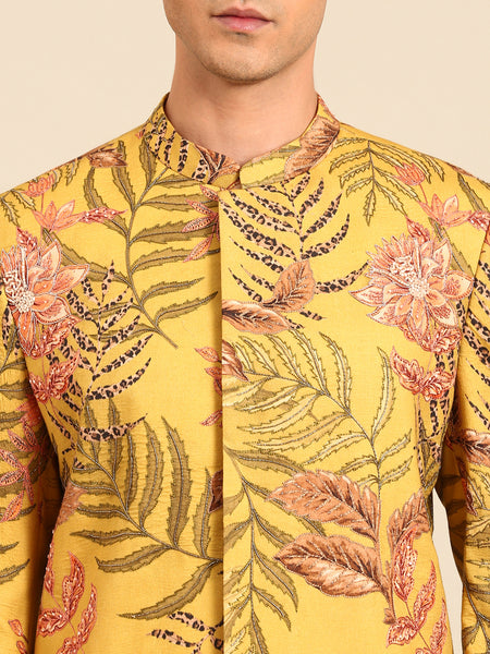 Yellow Printed 100% Cotton Sherwani - MMSHR052