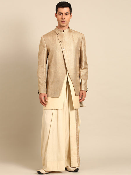 Gold Silk Jaquard Sherwani - MMSHR053