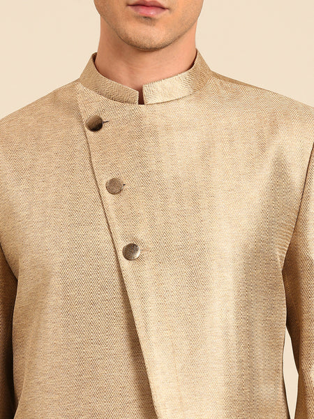 Gold Silk Jaquard Sherwani - MMSHR053