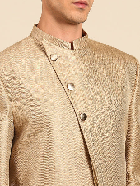 Gold Silk Jaquard Sherwani - MMSHR053