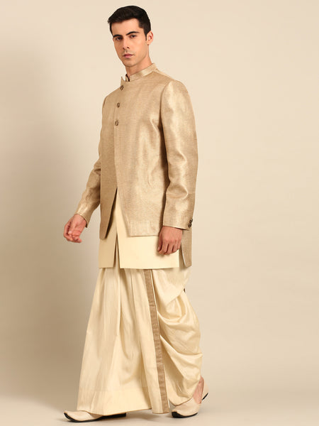 Gold Silk Jaquard Sherwani - MMSHR053