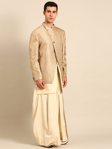 Gold Silk Jaquard Sherwani - MMSHR053