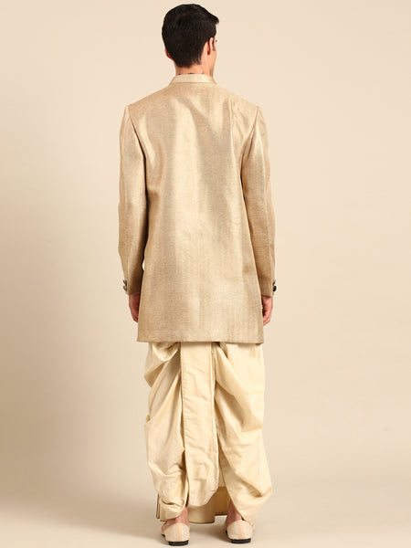 Gold Silk Jaquard Sherwani - MMSHR053