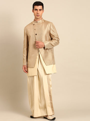 Gold Silk Jaquard Sherwani - MMSHR053