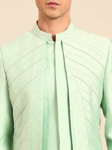Green Silk Cotton Sherwani - MMSHR056