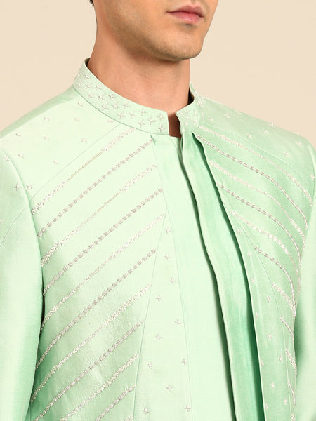 Green Silk Cotton Sherwani - MMSHR056