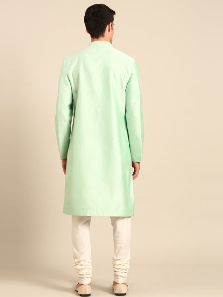 Green Silk Cotton Sherwani - MMSHR056