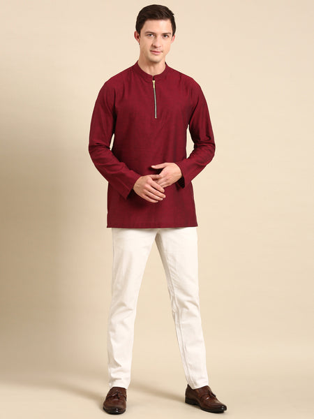 Maroon Malai Cotton Short Kurta  - MMSK069