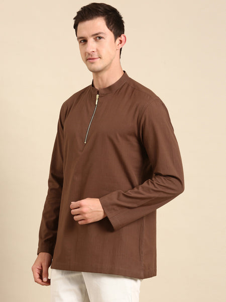 Brown Malai Cotton Short Kurta  - MMSK070