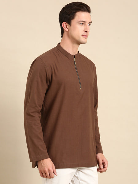 Brown Malai Cotton Short Kurta  - MMSK070