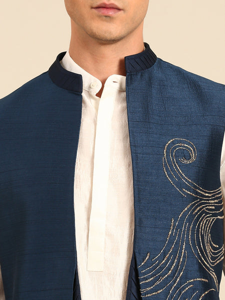 Blue Bemberg Silk Short Open Jacket  - MMSOJ025