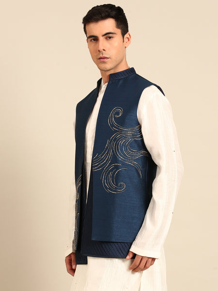 Blue Bemberg Silk Short Open Jacket  - MMSOJ025