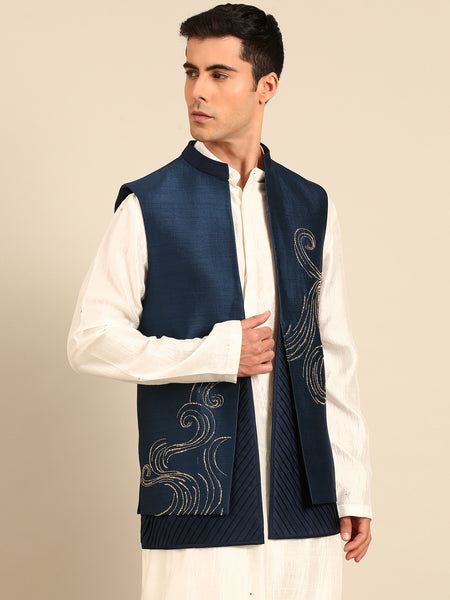 Blue Bemberg Silk Short Open Jacket  - MMSOJ025