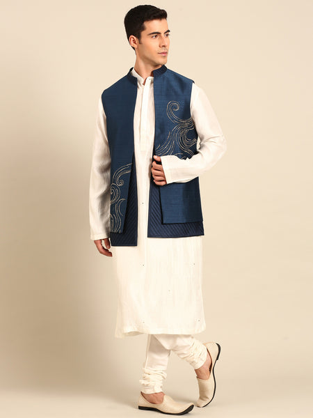 Blue Bemberg Silk Short Open Jacket  - MMSOJ025