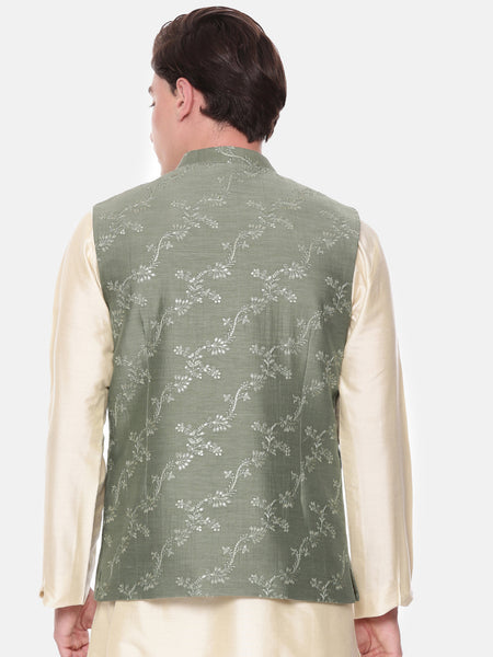 Green Chanderi Embroidered Jacket - MMWC0225