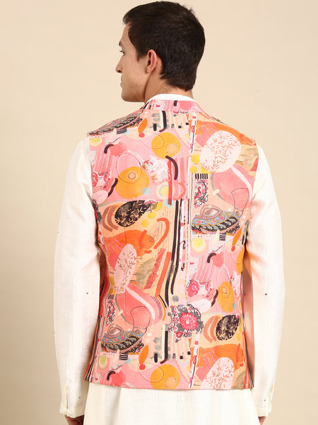 Pink /Orange Muslin Digital Print Modi Jackets - MMWC0228
