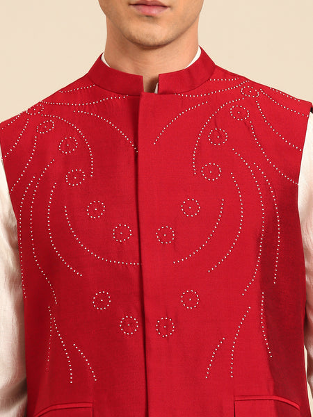 Red Silk Cotton Modi Jacket -  MMWC0235