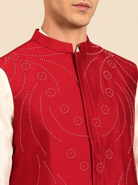 Red Silk Cotton Modi Jacket -  MMWC0235