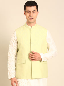 Pista Green Silk Cotton Nehru Jacket  -  MMWC0239