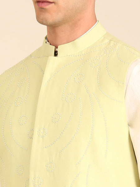 Pista Green Silk Cotton Nehru Jacket  -  MMWC0239