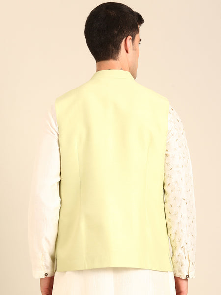 Pista Green Silk Cotton Nehru Jacket  -  MMWC0239