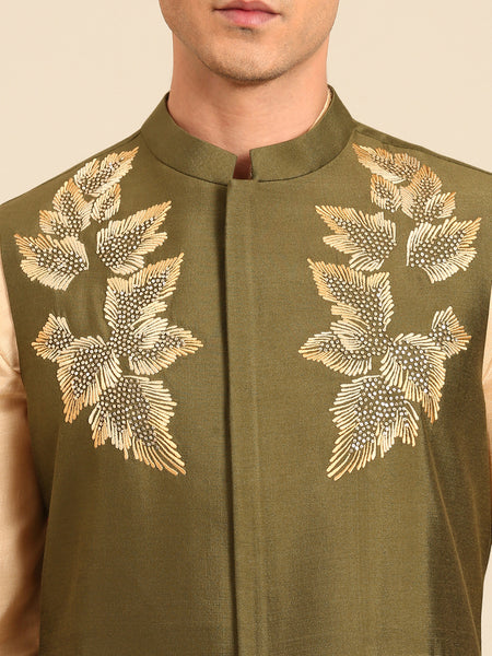 Mehendi Green Silk Cotton Modi Jacket - MMWC0242