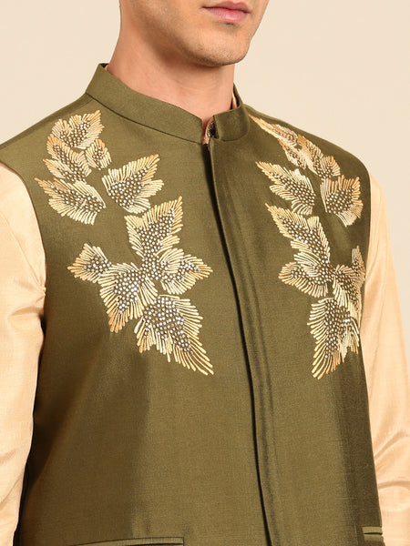 Mehendi Green Silk Cotton Modi Jacket - MMWC0242