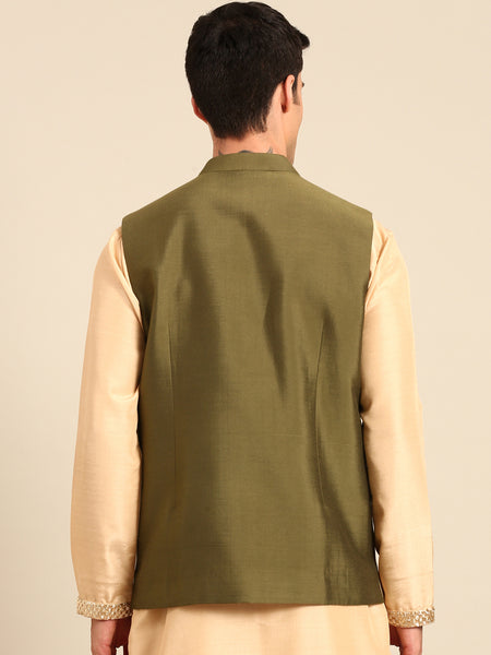 Mehendi Green Silk Cotton Modi Jacket - MMWC0242