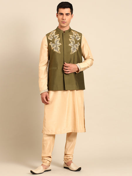 Mehendi Green Silk Cotton Modi Jacket - MMWC0242