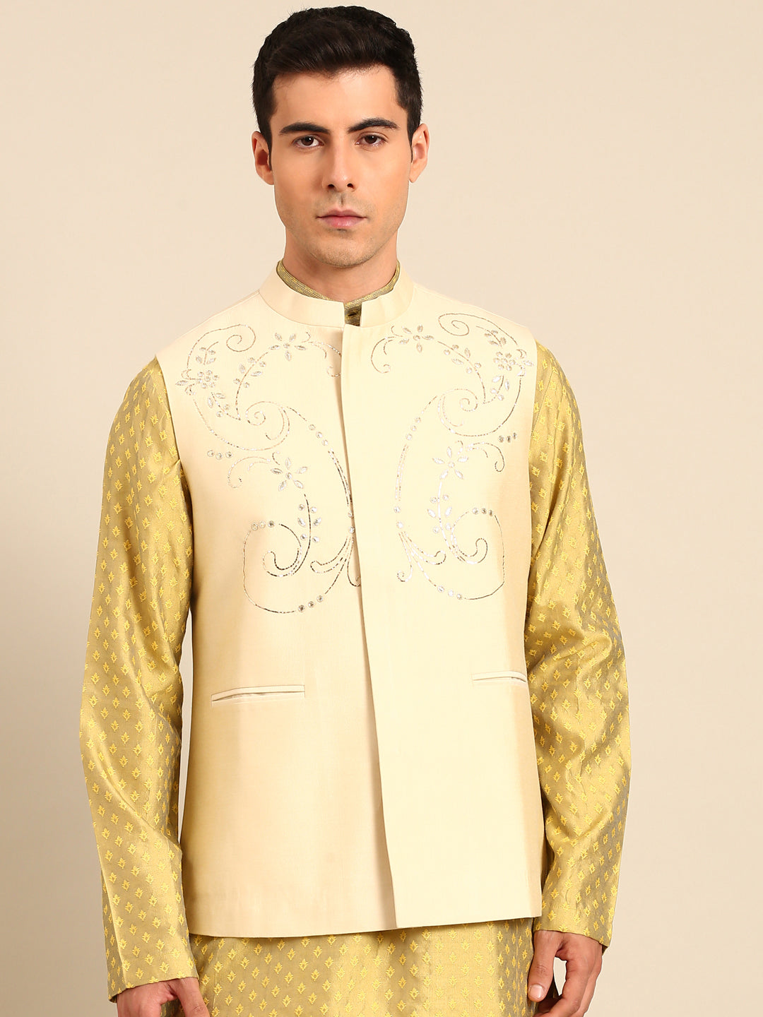 Beige Silk Cotton Modi Jacket - MMWC0243