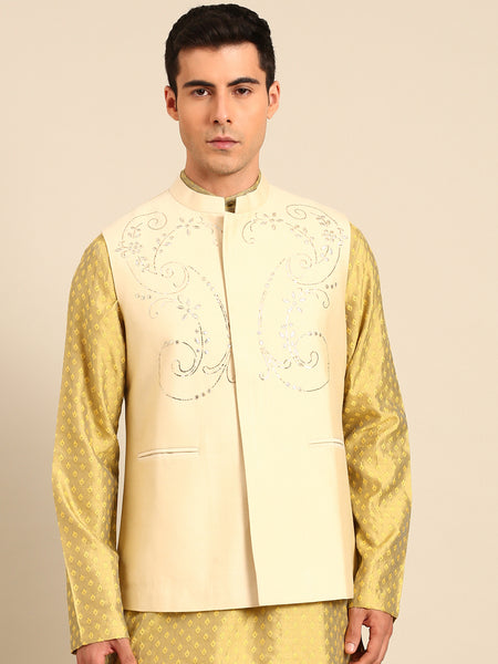 Beige Silk Cotton Modi Jacket - MMWC0243