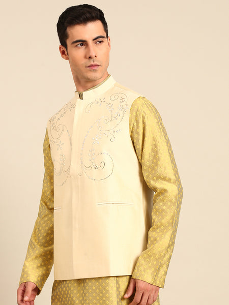 Beige Silk Cotton Modi Jacket - MMWC0243