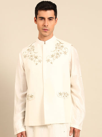 Ivory Silk Cotton Modi Jacket - MMWC0244