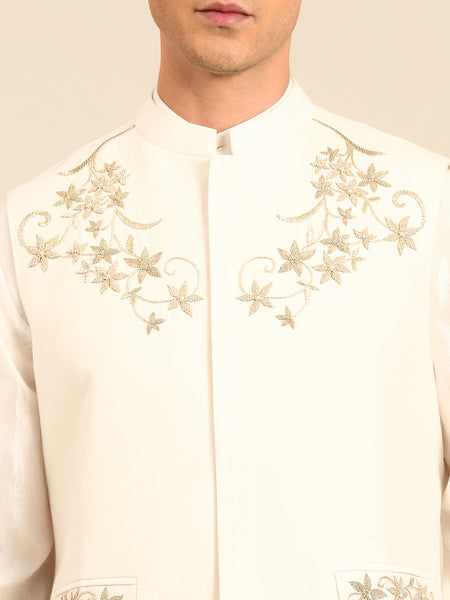 Ivory Silk Cotton Modi Jacket - MMWC0244
